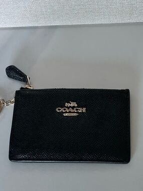Coach Black Leather Mini Skinny Zip ID Card Case with Keyring